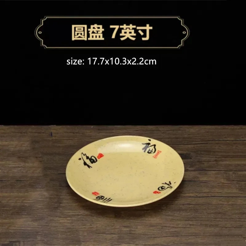 1pc Chinese Style Melamine Plate Not Easily Broken Plastic Dinner Plates Noodle Bowl Household Tableware Kitchen Accessories