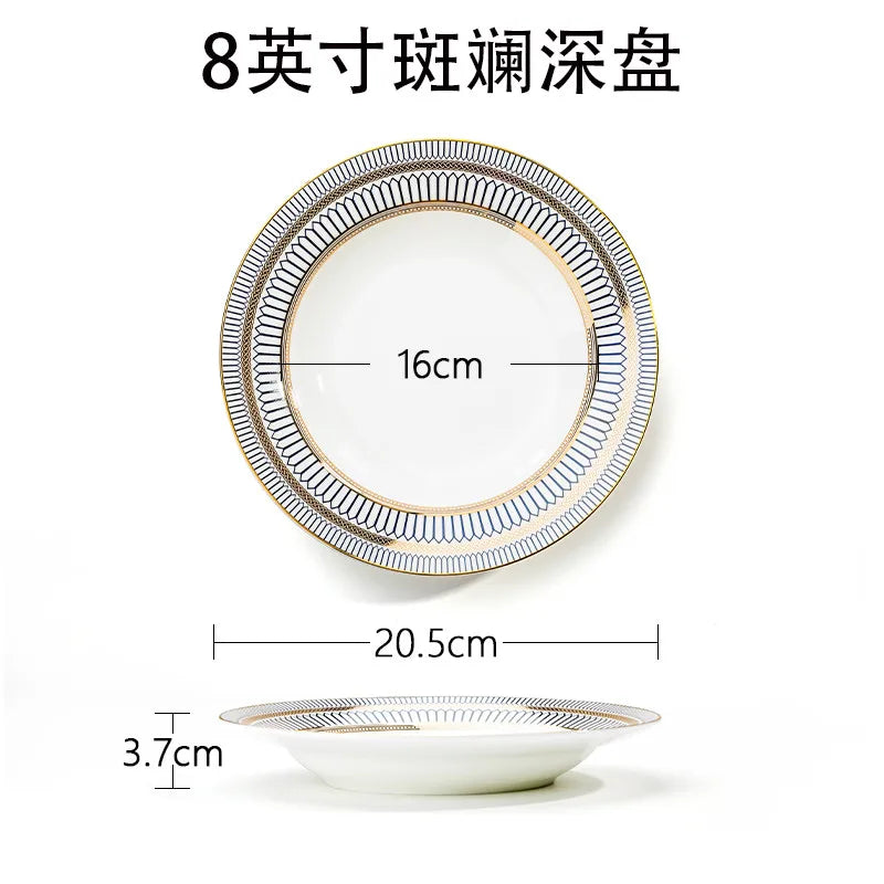 1pc European Style Ceramic Plate Dish Breakfast Dishes Serving Tray Cake Steak Salad Dish Restaurant Kitchen Tableware Ornament