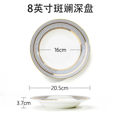 1pc European Style Ceramic Plate Dish Breakfast Dishes Serving Tray Cake Steak Salad Dish Restaurant Kitchen Tableware Ornament