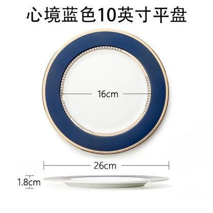 1pc European Style Ceramic Plate Dish Breakfast Dishes Serving Tray Cake Steak Salad Dish Restaurant Kitchen Tableware Ornament
