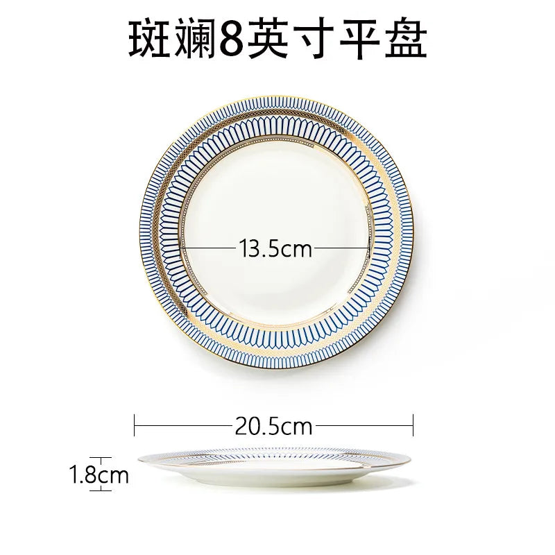1pc European Style Ceramic Plate Dish Breakfast Dishes Serving Tray Cake Steak Salad Dish Restaurant Kitchen Tableware Ornament