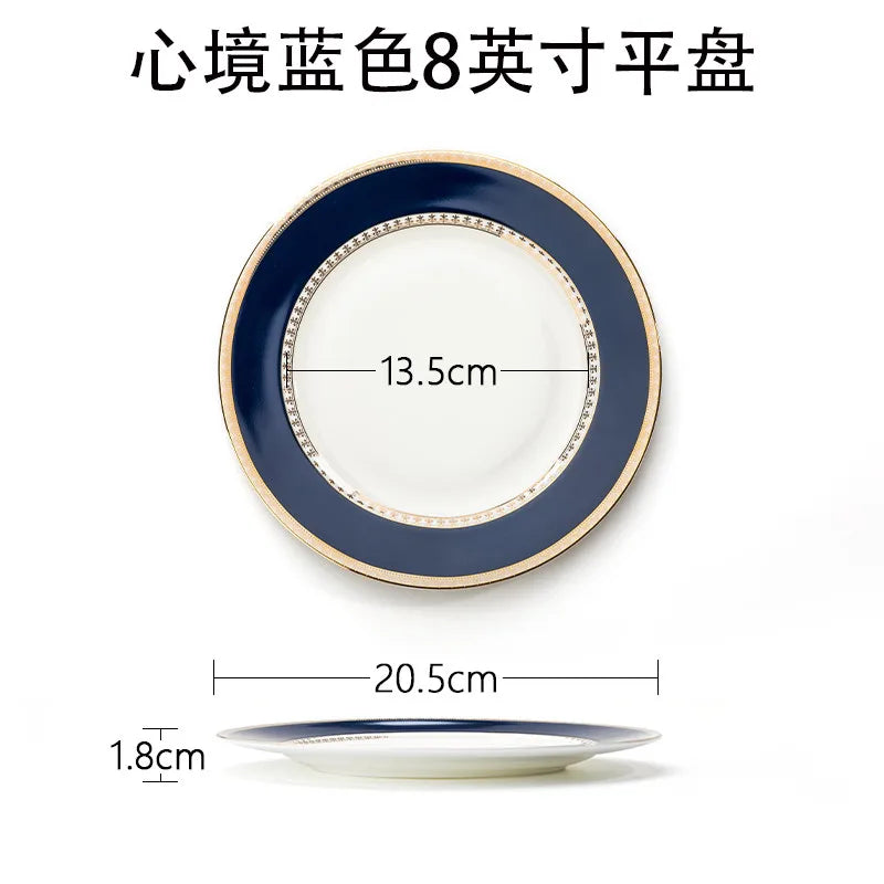 1pc European Style Ceramic Plate Dish Breakfast Dishes Serving Tray Cake Steak Salad Dish Restaurant Kitchen Tableware Ornament