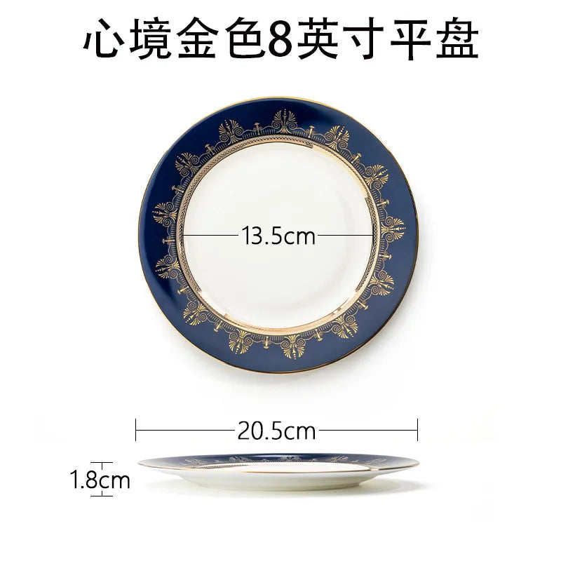 1pc European Style Ceramic Plate Dish Breakfast Dishes Serving Tray Cake Steak Salad Dish Restaurant Kitchen Tableware Ornament