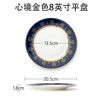 1pc European Style Ceramic Plate Dish Breakfast Dishes Serving Tray Cake Steak Salad Dish Restaurant Kitchen Tableware Ornament