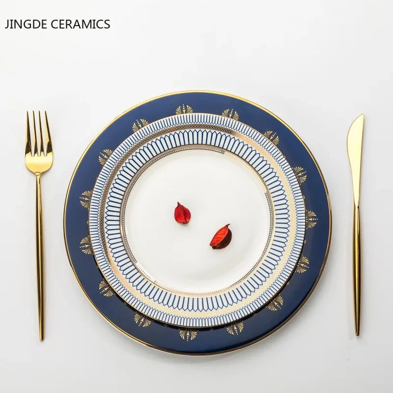 1pc European Style Ceramic Plate Dish Breakfast Dishes Serving Tray Cake Steak Salad Dish Restaurant Kitchen Tableware Ornament