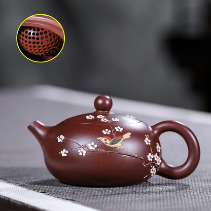 1pc Hand Painted Flowers and Birds  Yixing Tea Pot Handmade Purple Clay Stone Scoop Teapot Beauty Kettle Teaware Tea Ceremony
