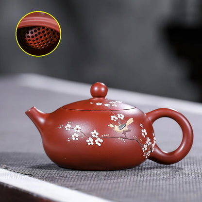 1pc Hand Painted Flowers and Birds  Yixing Tea Pot Handmade Purple Clay Stone Scoop Teapot Beauty Kettle Teaware Tea Ceremony