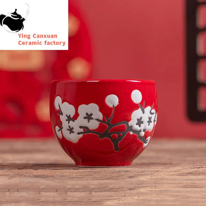 1pc Hand Painted Plum Ceramic Tea Cup Home Boutique Teacup Small Tea Bowl Portable Personal Single Cup Chinese Tea Set Supplies
