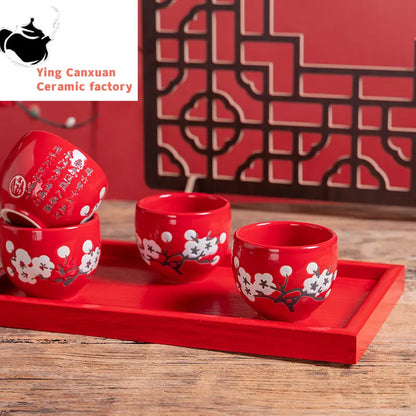 1pc Hand Painted Plum Ceramic Tea Cup Home Boutique Teacup Small Tea Bowl Portable Personal Single Cup Chinese Tea Set Supplies