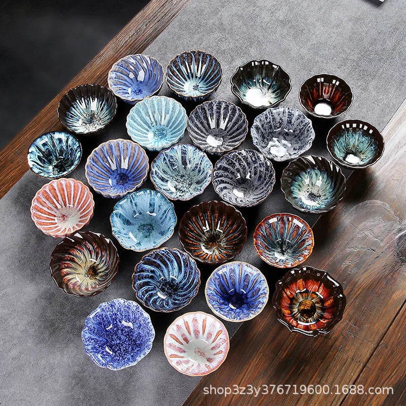 1pc Kiln Change China Ceramic Tea Cup Temmoku Glaze Porcelain Kung Fu Cups Set Pottery Jianzhan Drinkware Tableware Wholesale