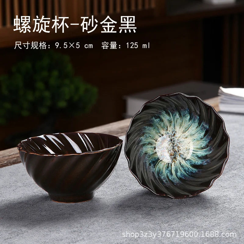 1pc Kiln Change China Ceramic Tea Cup Temmoku Glaze Porcelain Kung Fu Cups Set Pottery Jianzhan Drinkware Tableware Wholesale