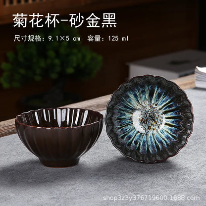 1pc Kiln Change China Ceramic Tea Cup Temmoku Glaze Porcelain Kung Fu Cups Set Pottery Jianzhan Drinkware Tableware Wholesale