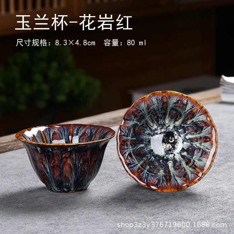 1pc Kiln Change China Ceramic Tea Cup Temmoku Glaze Porcelain Kung Fu Cups Set Pottery Jianzhan Drinkware Tableware Wholesale