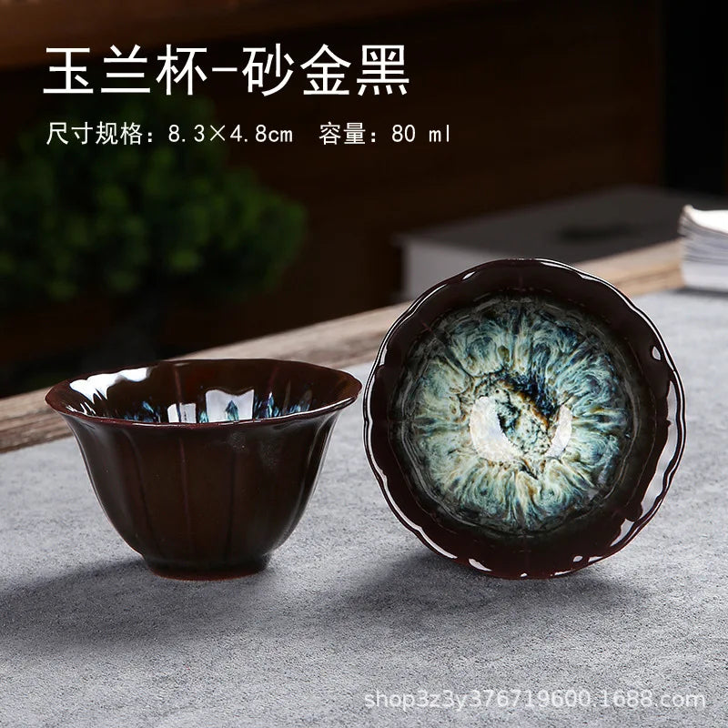 1pc Kiln Change China Ceramic Tea Cup Temmoku Glaze Porcelain Kung Fu Cups Set Pottery Jianzhan Drinkware Tableware Wholesale