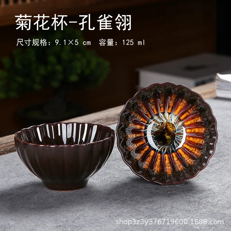 1pc Kiln Change China Ceramic Tea Cup Temmoku Glaze Porcelain Kung Fu Cups Set Pottery Jianzhan Drinkware Tableware Wholesale