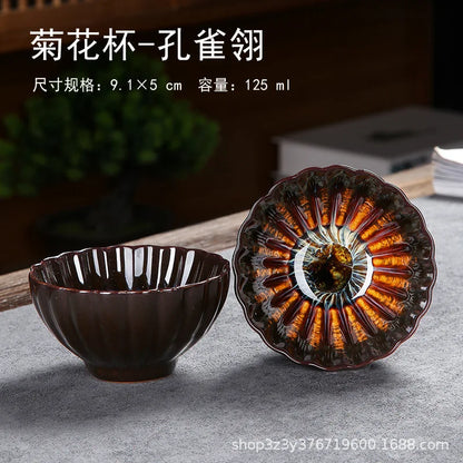 1pc Kiln Change China Ceramic Tea Cup Temmoku Glaze Porcelain Kung Fu Cups Set Pottery Jianzhan Drinkware Tableware Wholesale