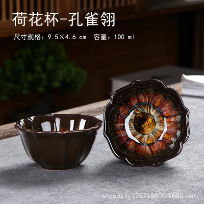 1pc Kiln Change China Ceramic Tea Cup Temmoku Glaze Porcelain Kung Fu Cups Set Pottery Jianzhan Drinkware Tableware Wholesale