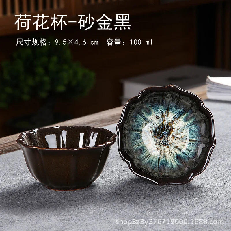1pc Kiln Change China Ceramic Tea Cup Temmoku Glaze Porcelain Kung Fu Cups Set Pottery Jianzhan Drinkware Tableware Wholesale