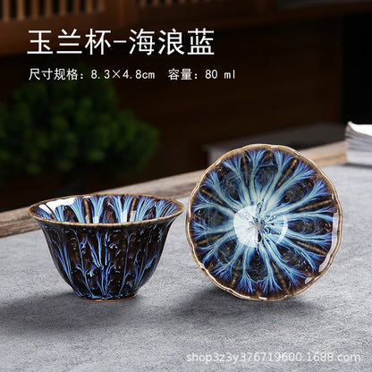 1pc Kiln Change China Ceramic Tea Cup Temmoku Glaze Porcelain Kung Fu Cups Set Pottery Jianzhan Drinkware Tableware Wholesale