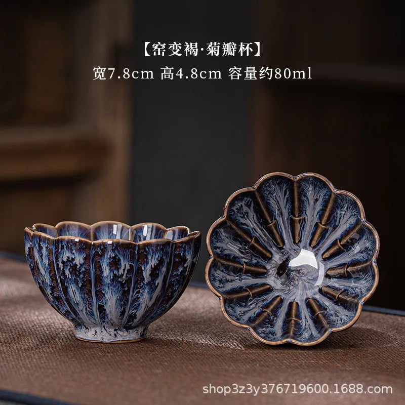 1pc Kiln Change China Ceramic Tea Cup Temmoku Glaze Porcelain Kung Fu Cups Set Pottery Jianzhan Drinkware Tableware Wholesale