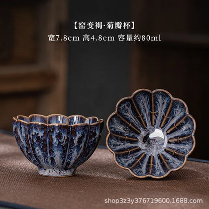 1pc Kiln Change China Ceramic Tea Cup Temmoku Glaze Porcelain Kung Fu Cups Set Pottery Jianzhan Drinkware Tableware Wholesale