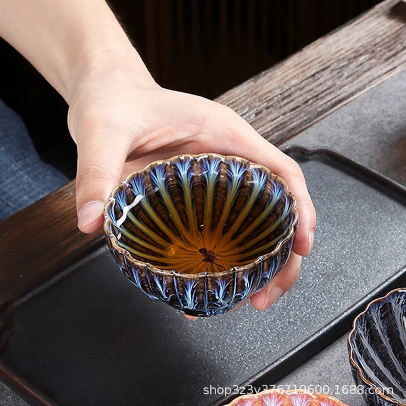 1pc Kiln Change China Ceramic Tea Cup Temmoku Glaze Porcelain Kung Fu Cups Set Pottery Jianzhan Drinkware Tableware Wholesale