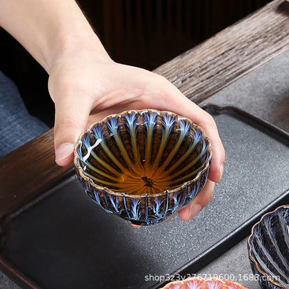 1pc Kiln Change China Ceramic Tea Cup Temmoku Glaze Porcelain Kung Fu Cups Set Pottery Jianzhan Drinkware Tableware Wholesale