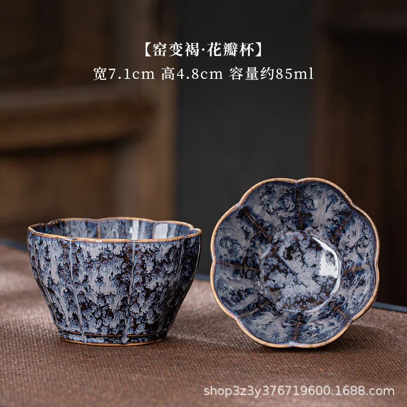 1pc Kiln Change China Ceramic Tea Cup Temmoku Glaze Porcelain Kung Fu Cups Set Pottery Jianzhan Drinkware Tableware Wholesale