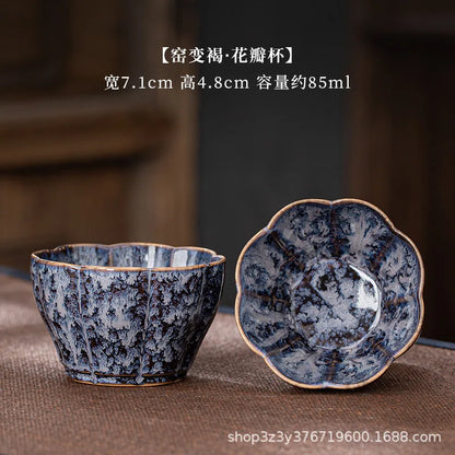 1pc Kiln Change China Ceramic Tea Cup Temmoku Glaze Porcelain Kung Fu Cups Set Pottery Jianzhan Drinkware Tableware Wholesale