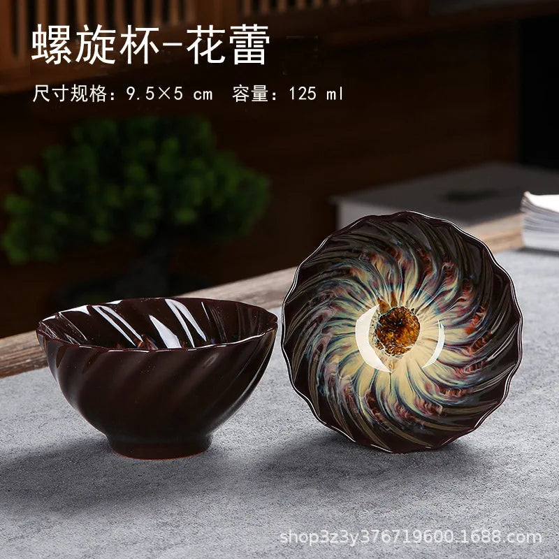 1pc Kiln Change China Ceramic Tea Cup Temmoku Glaze Porcelain Kung Fu Cups Set Pottery Jianzhan Drinkware Tableware Wholesale