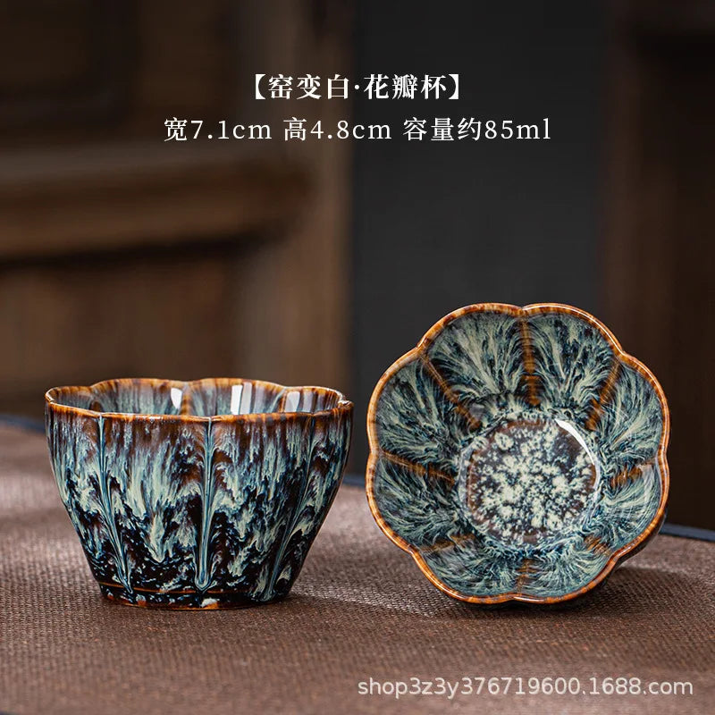 1pc Kiln Change China Ceramic Tea Cup Temmoku Glaze Porcelain Kung Fu Cups Set Pottery Jianzhan Drinkware Tableware Wholesale