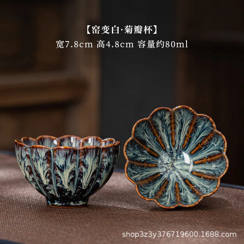 1pc Kiln Change China Ceramic Tea Cup Temmoku Glaze Porcelain Kung Fu Cups Set Pottery Jianzhan Drinkware Tableware Wholesale