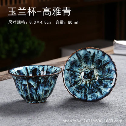 1pc Kiln Change China Ceramic Tea Cup Temmoku Glaze Porcelain Kung Fu Cups Set Pottery Jianzhan Drinkware Tableware Wholesale