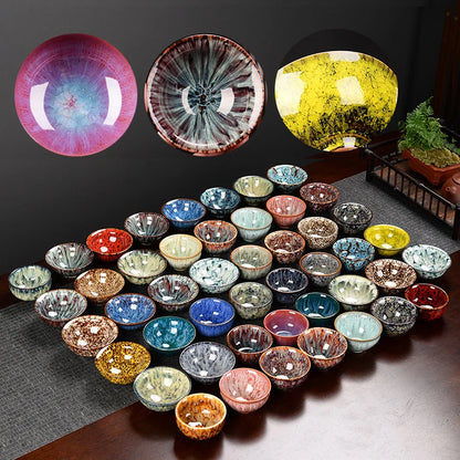 1pc Multicolor Kiln Fambe Porcelain Tea Cup Large Kung Fu Temmoku Glaze Ceramics Japanese Master Teacup Retro Single Tea Cups