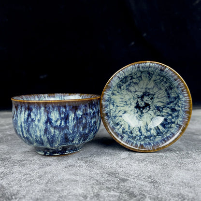 1pc Multicolor Kiln Fambe Porcelain Tea Cup Large Kung Fu Temmoku Glaze Ceramics Japanese Master Teacup Retro Single Tea Cups