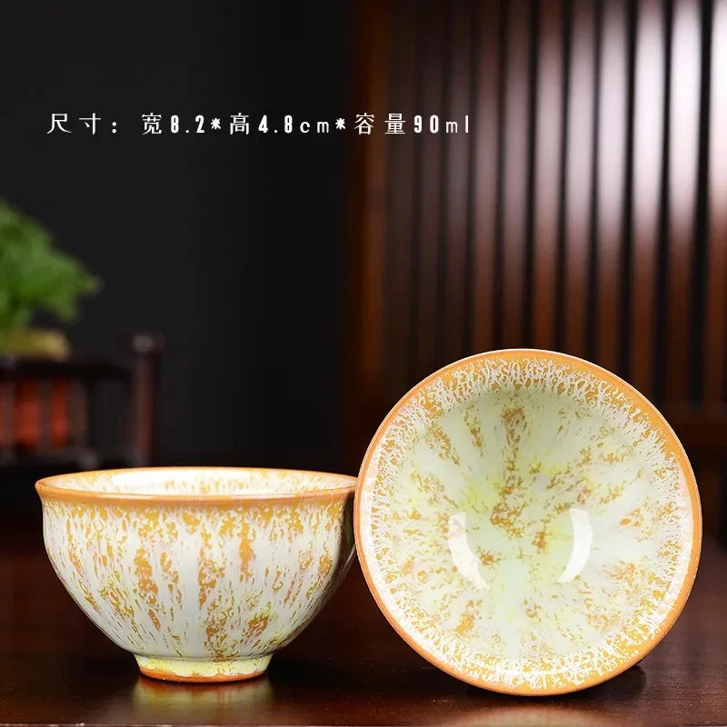1pc Multicolor Kiln Fambe Porcelain Tea Cup Large Kung Fu Temmoku Glaze Ceramics Japanese Master Teacup Retro Single Tea Cups
