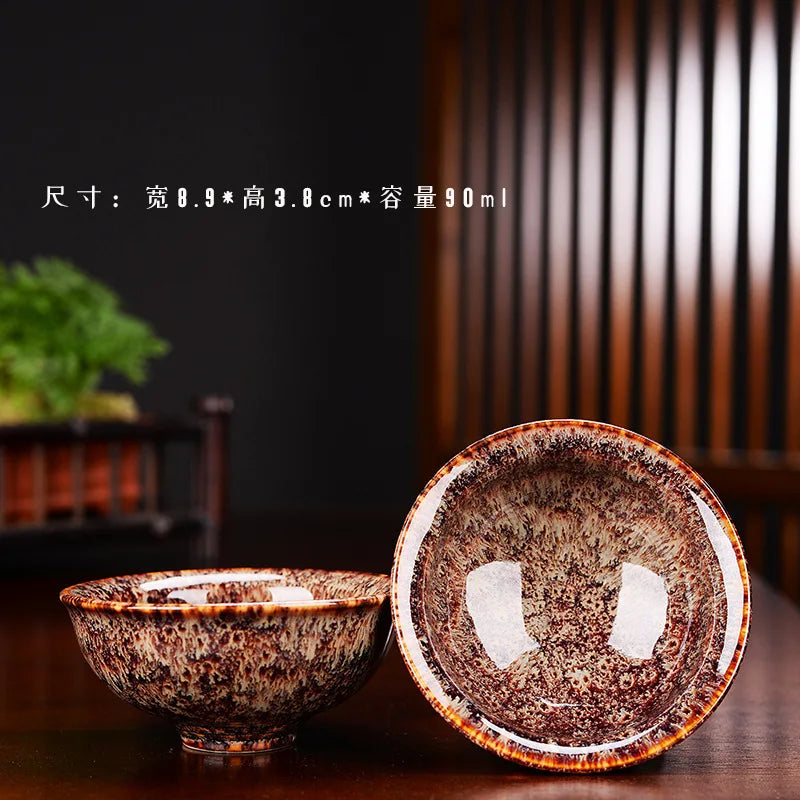 1pc Multicolor Kiln Fambe Porcelain Tea Cup Large Kung Fu Temmoku Glaze Ceramics Japanese Master Teacup Retro Single Tea Cups