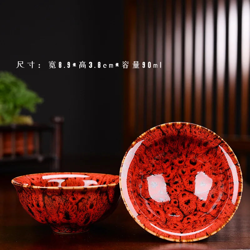1pc Multicolor Kiln Fambe Porcelain Tea Cup Large Kung Fu Temmoku Glaze Ceramics Japanese Master Teacup Retro Single Tea Cups