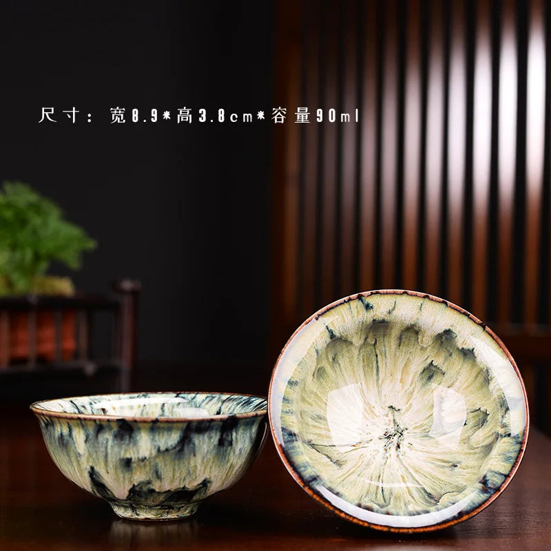 1pc Multicolor Kiln Fambe Porcelain Tea Cup Large Kung Fu Temmoku Glaze Ceramics Japanese Master Teacup Retro Single Tea Cups