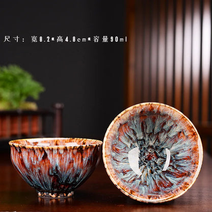 1pc Multicolor Kiln Fambe Porcelain Tea Cup Large Kung Fu Temmoku Glaze Ceramics Japanese Master Teacup Retro Single Tea Cups