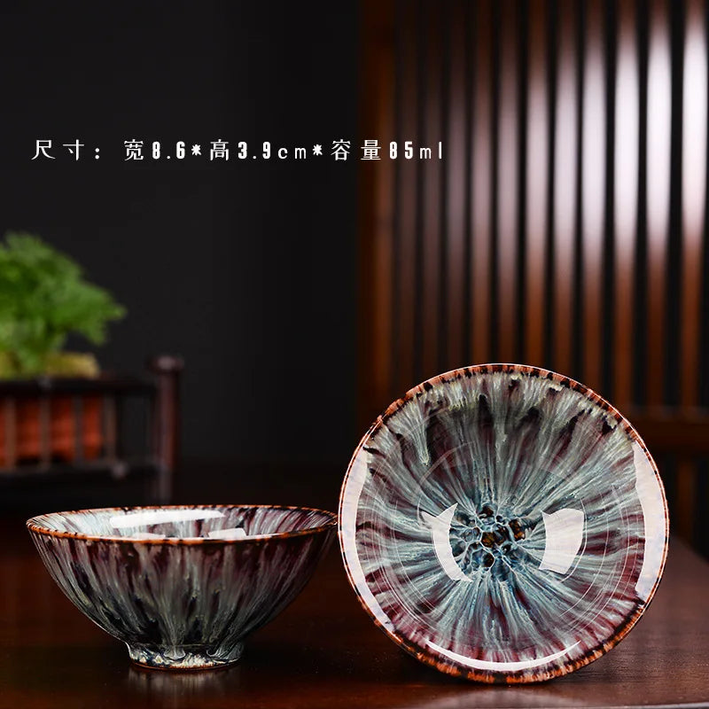 1pc Multicolor Kiln Fambe Porcelain Tea Cup Large Kung Fu Temmoku Glaze Ceramics Japanese Master Teacup Retro Single Tea Cups