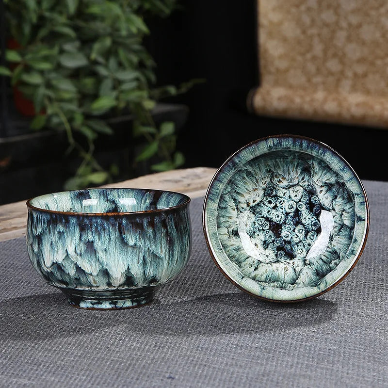 1pc Multicolor Kiln Fambe Porcelain Tea Cup Large Kung Fu Temmoku Glaze Ceramics Japanese Master Teacup Retro Single Tea Cups