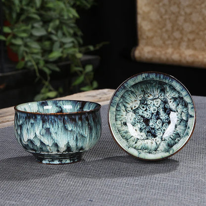 1pc Multicolor Kiln Fambe Porcelain Tea Cup Large Kung Fu Temmoku Glaze Ceramics Japanese Master Teacup Retro Single Tea Cups