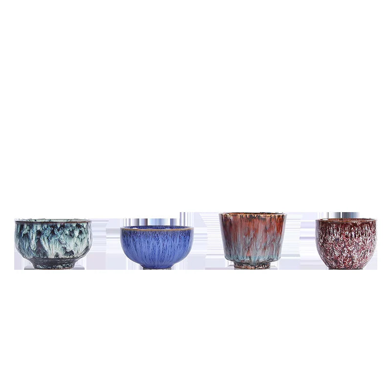 1pc Multicolor Kiln Fambe Porcelain Tea Cup Large Kung Fu Temmoku Glaze Ceramics Japanese Master Teacup Retro Single Tea Cups