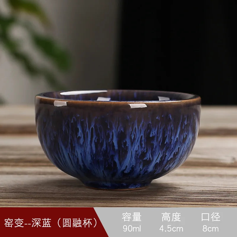 1pc Multicolor Kiln Fambe Porcelain Tea Cup Large Kung Fu Temmoku Glaze Ceramics Japanese Master Teacup Retro Single Tea Cups