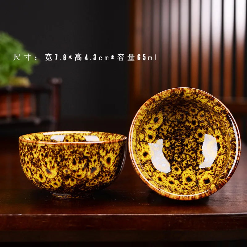 1pc Multicolor Kiln Fambe Porcelain Tea Cup Large Kung Fu Temmoku Glaze Ceramics Japanese Master Teacup Retro Single Tea Cups