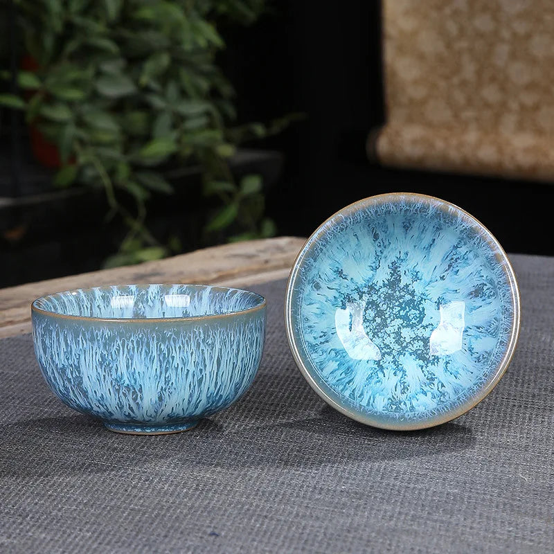 1pc Multicolor Kiln Fambe Porcelain Tea Cup Large Kung Fu Temmoku Glaze Ceramics Japanese Master Teacup Retro Single Tea Cups