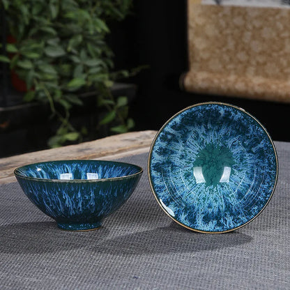 1pc Multicolor Kiln Fambe Porcelain Tea Cup Large Kung Fu Temmoku Glaze Ceramics Japanese Master Teacup Retro Single Tea Cups
