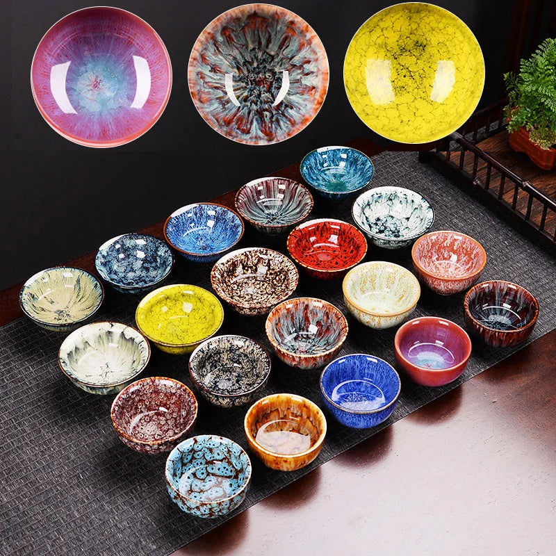 1pc Multicolor Kiln Fambe Porcelain Tea Cup Large Kung Fu Temmoku Glaze Ceramics Japanese Master Teacup Retro Single Tea Cups
