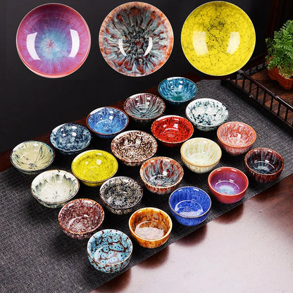 1pc Multicolor Kiln Fambe Porcelain Tea Cup Large Kung Fu Temmoku Glaze Ceramics Japanese Master Teacup Retro Single Tea Cups